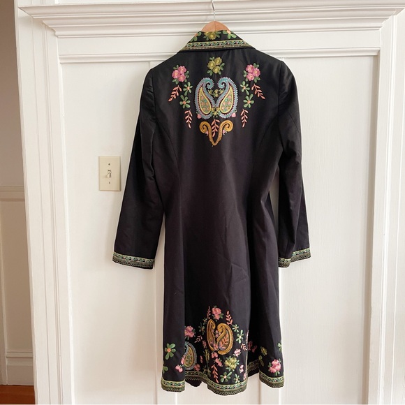 Johnny Was Embroidered Trench Coat Large Black Paisley Floral - Picture 2 of 9